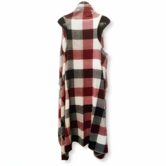 GROOVY GLAM Buffalo Plaid Plush Long Vest Handmade - Picture 4 of 4